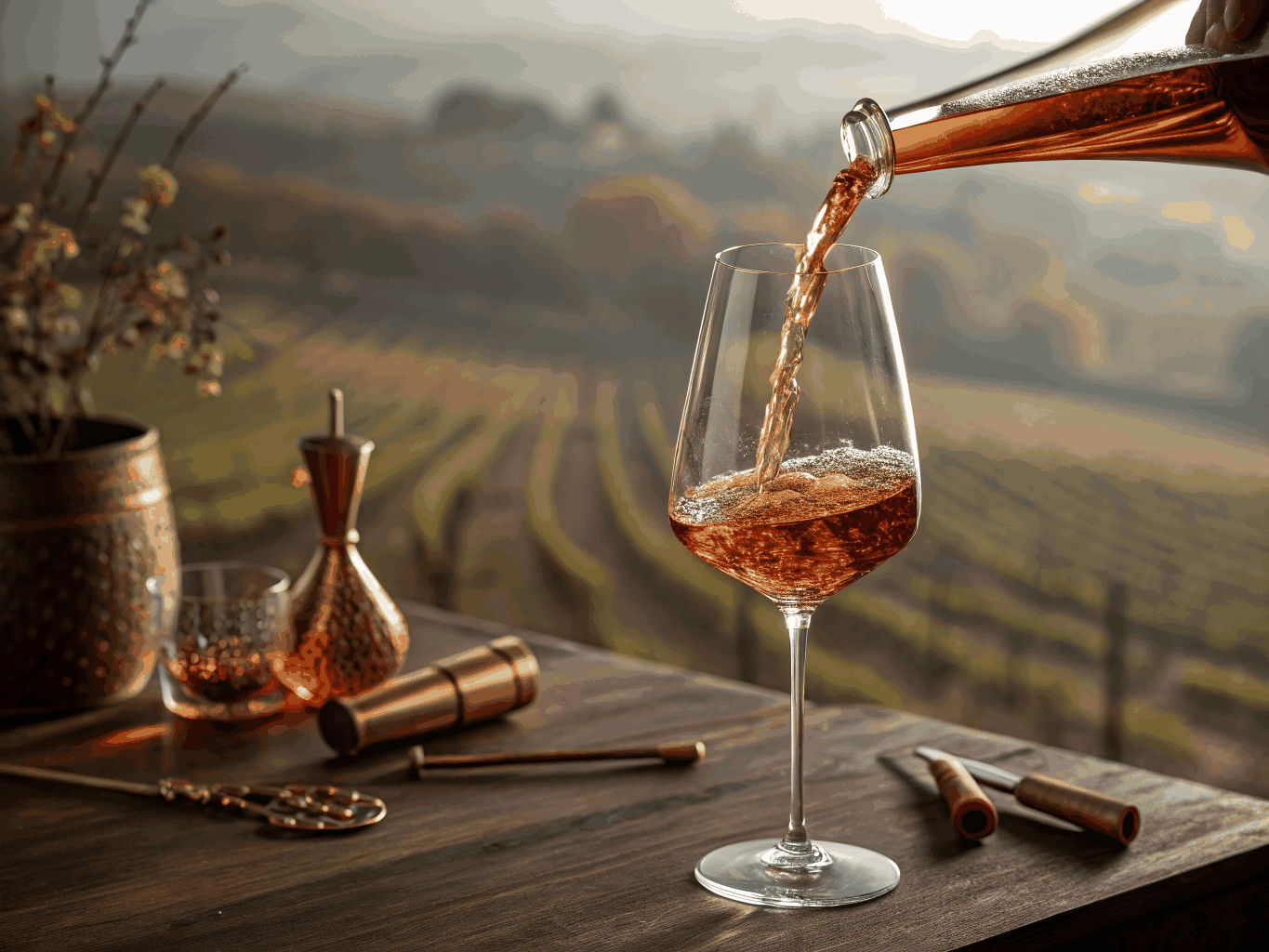 Chianti Classico red wine poured into stem glass under warm light