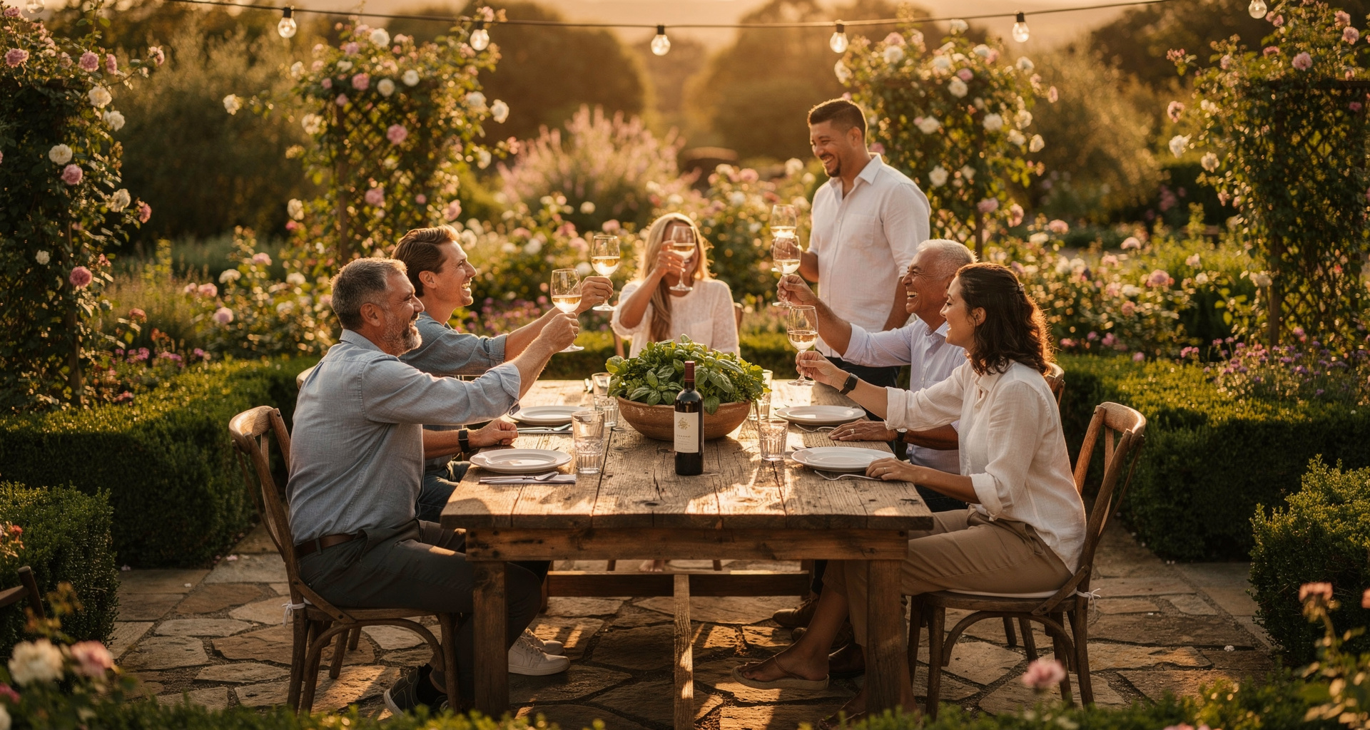 Guests toasting glasses over wood-fired antipasti at MISTO